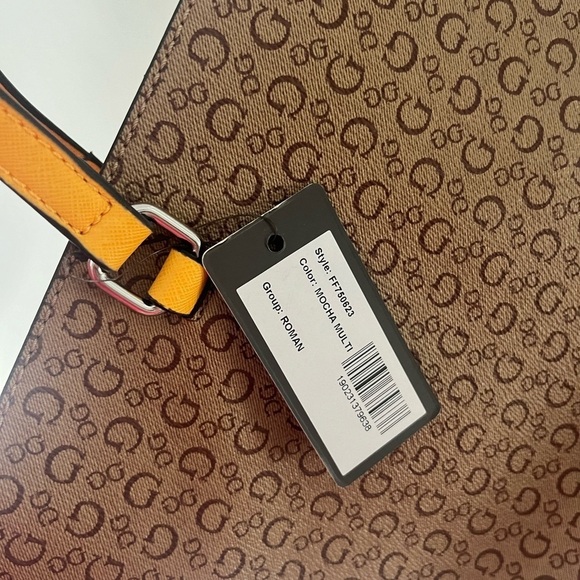 Guess Women's Signature Tote Shoulder Bag- Brown Golden Yellow - Picture 2 of 5